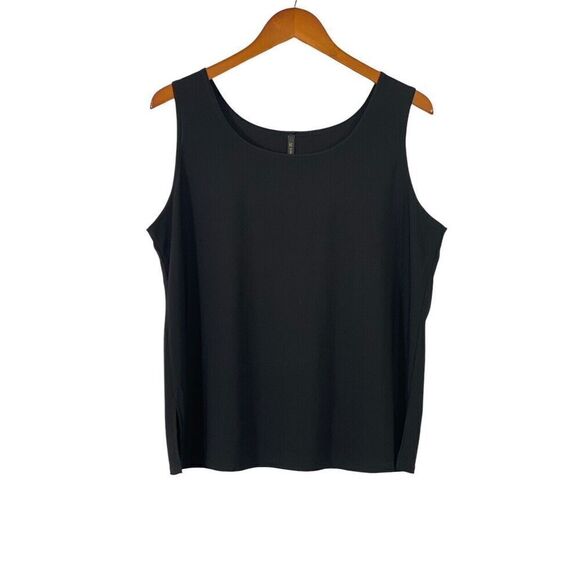 IC by Connie K Black Sleeveless Tank Top Shell Boxy Slinky Knit Slits Size XL - Picture 1 of 6